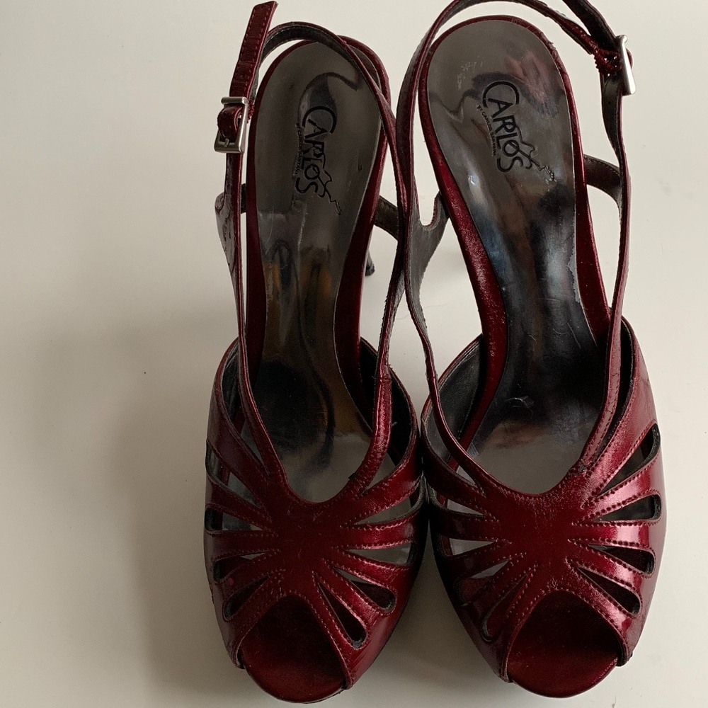 Carlos Ruby Red Peep Toe High Heel Size 9 - image 2